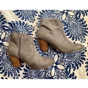 Grey booties with brown heel